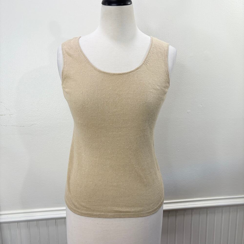 Lafayette 148 New York Petite Size 0/XS Knit Top 100% Linen Tank Tan Beige Basic